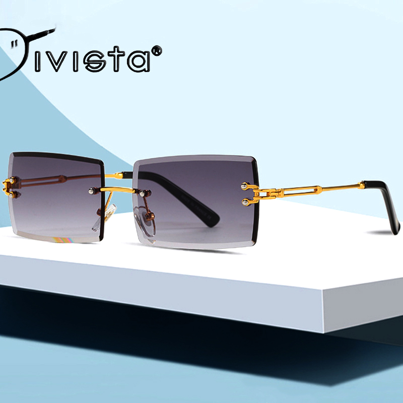 Square Rimless Sunglasses Women Rectangle Fashion Popular Men Shades Small Sun Glasses For Female Male Summer Traveling Purple S135 IVISTA
