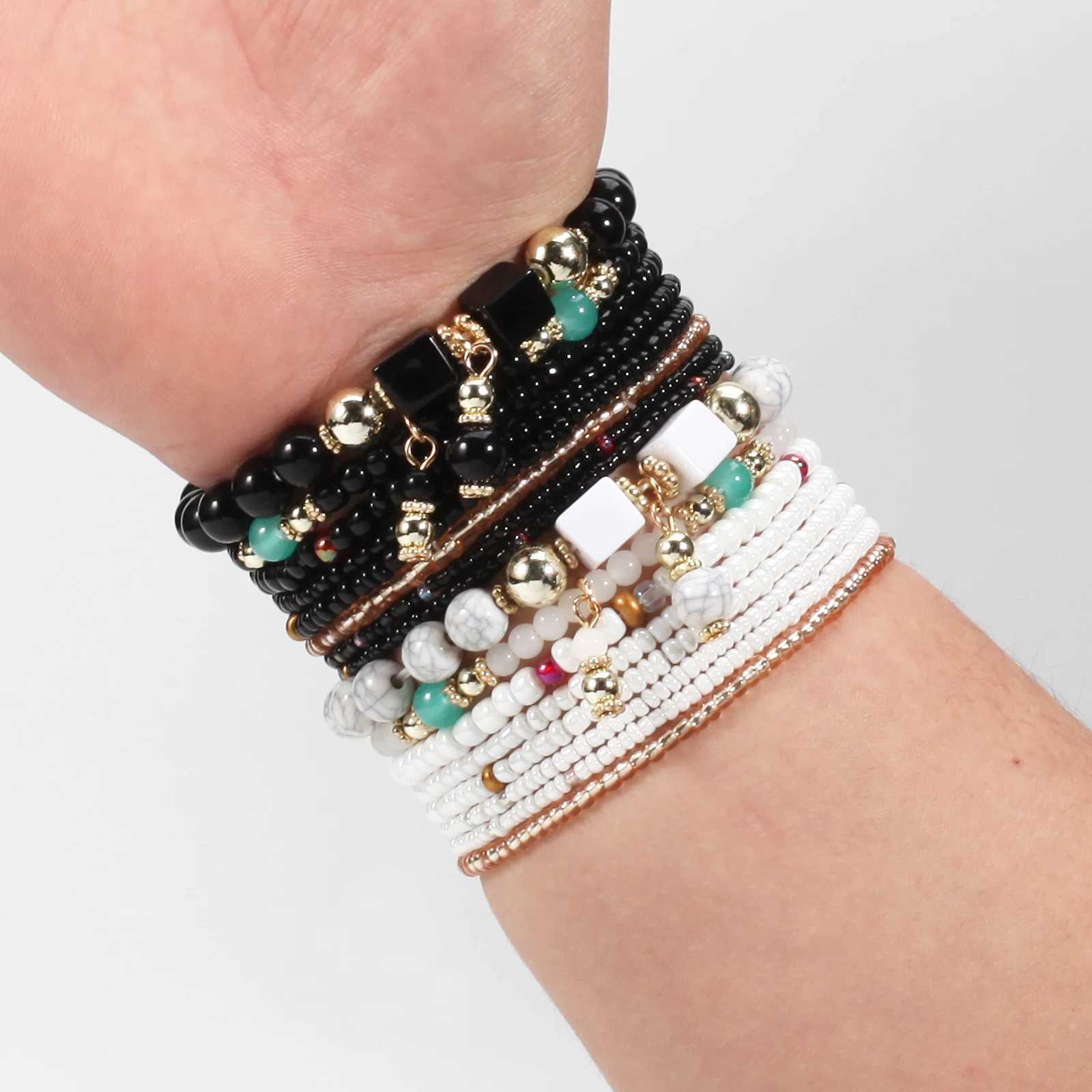 Bohemian Stackable Bead Bracelets for Women Stretch Multilayered Bracelet Set Multicolor JewelryX240921