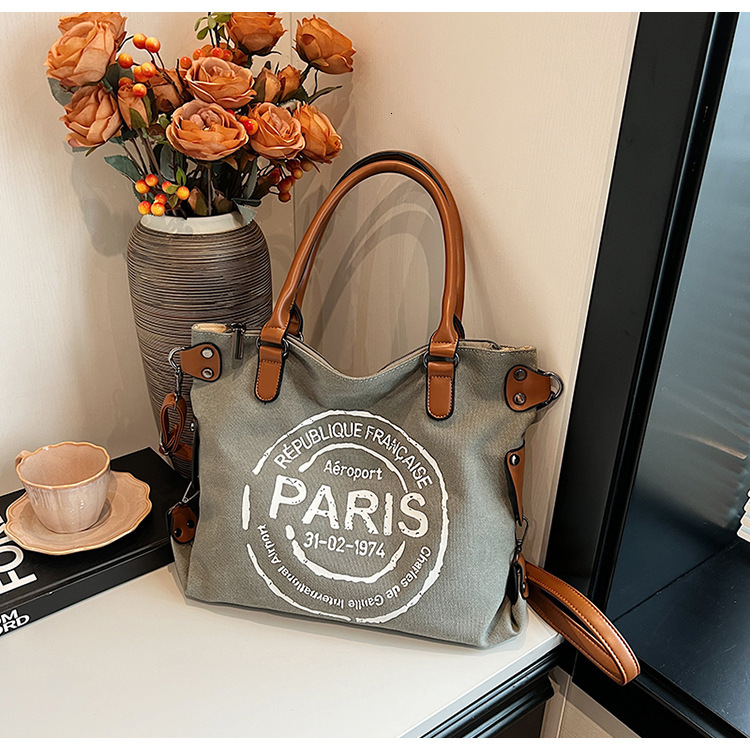 2024 Fashion Handheld Large Capacity Summer New Casual Multi functional Canvas Shoulder Women's Bag Free Shipping