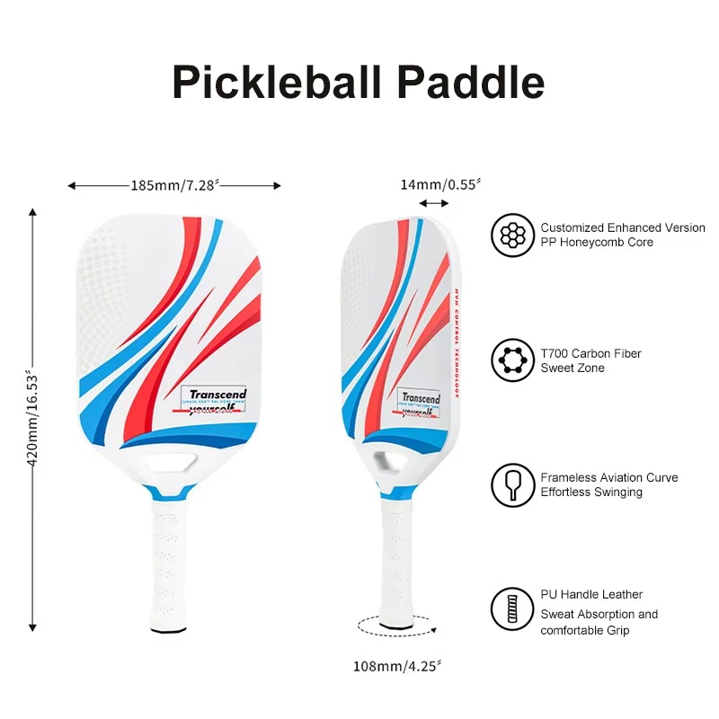 New T700 Carbon Fiber Pickleball Paddle, 14mm PP Honeycomb Core,Lightweight Racket, thermoformed Integrated Paddle