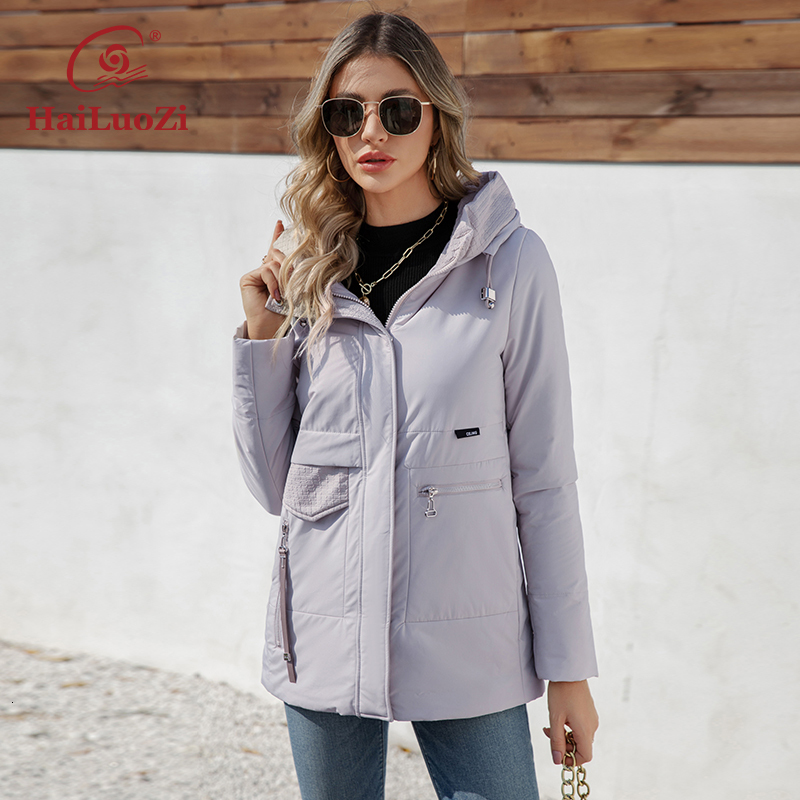 Hailuozi 2023 New Spring Women Jacket Short Slim Windproof Female Parkas Hooded Quilted Outwear Quality Zipper Women's Coat 3365