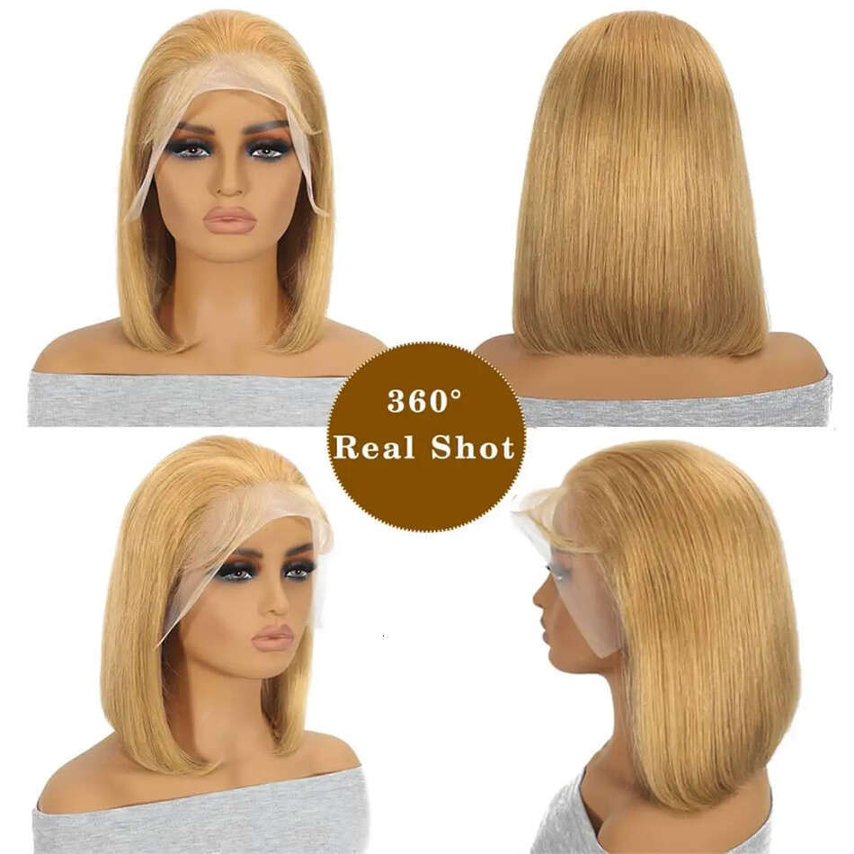 Double Drawn #27 Honey Blonde Colored Short Wigs 200% For Women Human 13x4 Lace Front Bob Wig Brazilian Hair