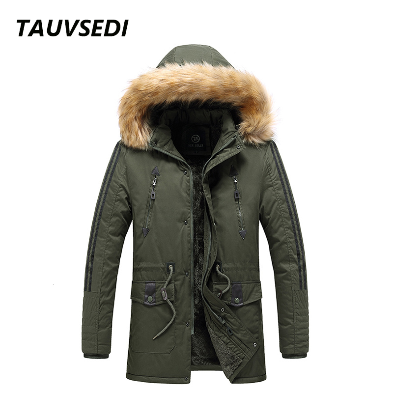 Men Winter Casual Windproof Long Warm Thick Fur Collar Jacket Coat Mens Cotton Hooded Parkas Brand Clothing Male