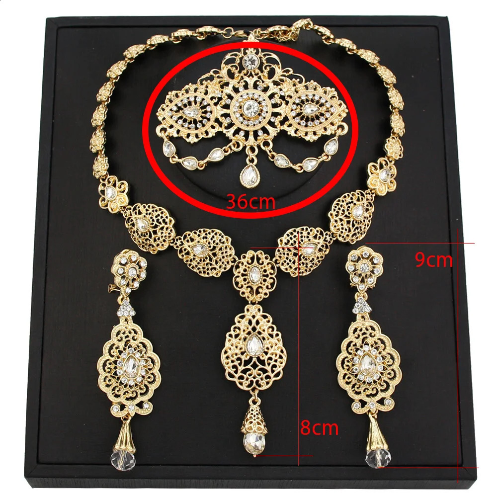 Sunspicems Gold Color Moroccan Bride Jewelry Sets for Women Caftan Brooch Earring Necklace Set Algeria Flower Pendant Necklace 240911