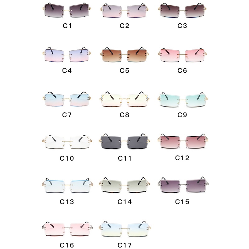Square Rimless Sunglasses Women Rectangle Fashion Popular Men Shades Small Sun Glasses For Female Male Summer Traveling Purple S135 IVISTA