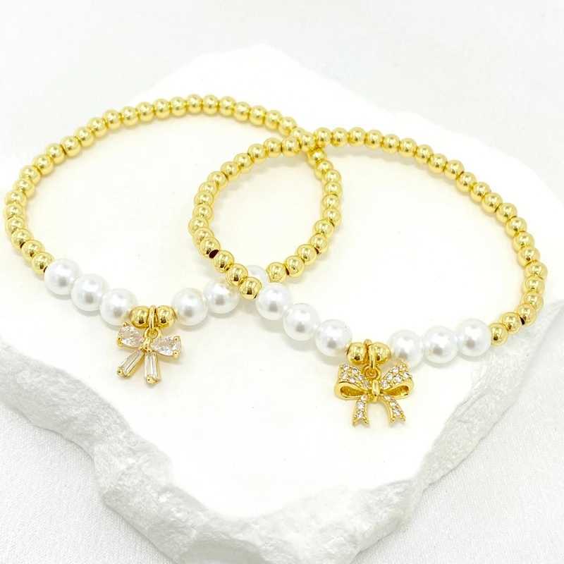 New Boho Wholesale Summer Design Gorgeous Lucky Pearl Multi 18K Gold Plated Copper Bead Bow Bracelets for WomenX240921
