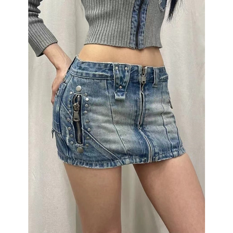 Women Vintage Y2k Slim Fit Retro Solid Skirts 2024 Summer Casual Female Punk Hotsweet High Waist Mini Denim Short Skirt