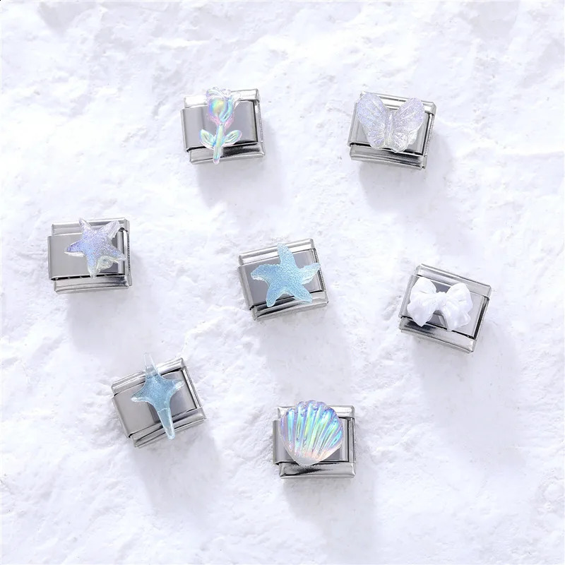 Charm Bracelet Shine Starfish Sea Shell Star Fit 9mm Italian Link Stainless Steel Jewellery Diy Making Gifts 240919