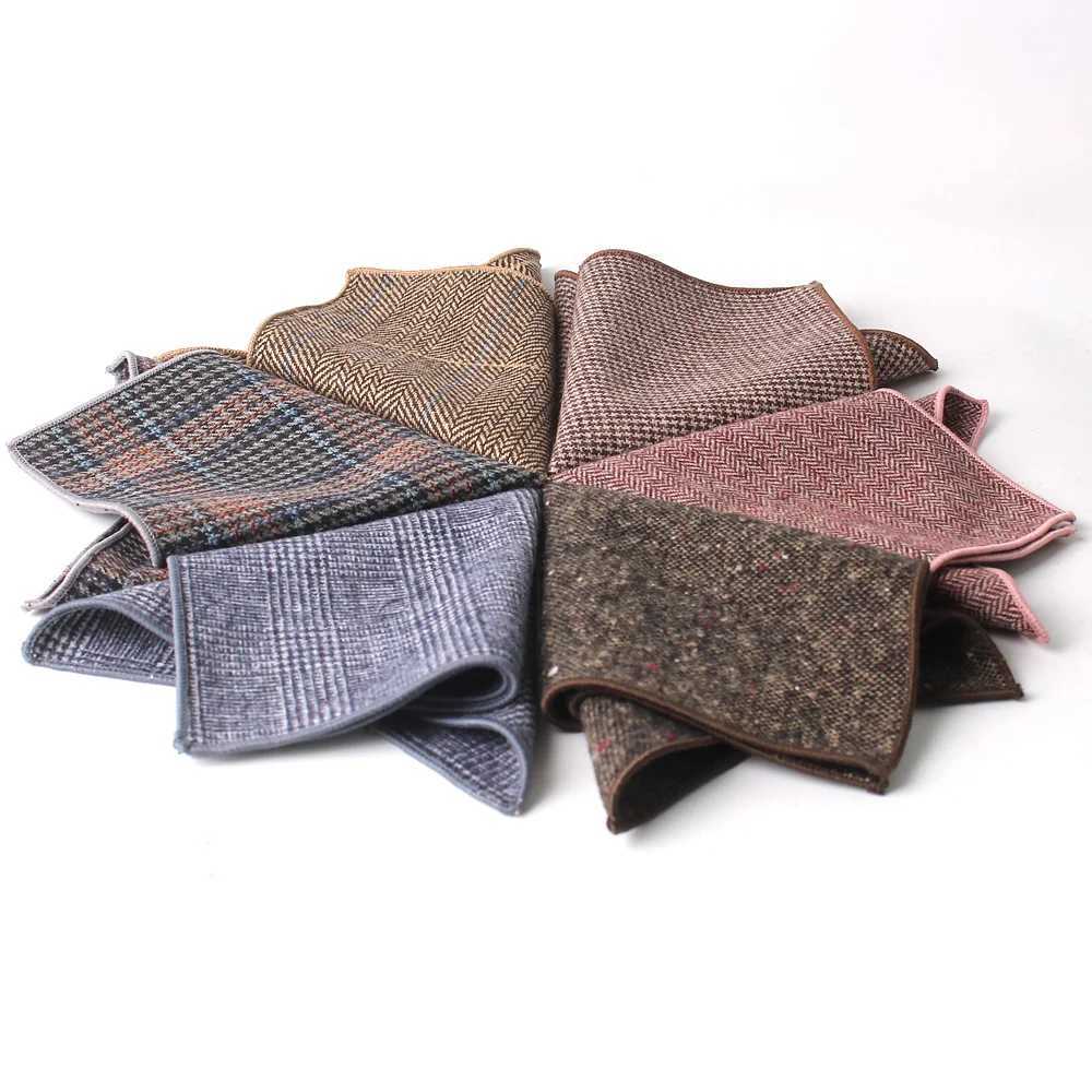 Fashion Wool Handkerchief For Men Suit Woolen Plaid Pocket Square Business Hankies Herringbone pattern Hanky Plaid Pocket TowelX240921
