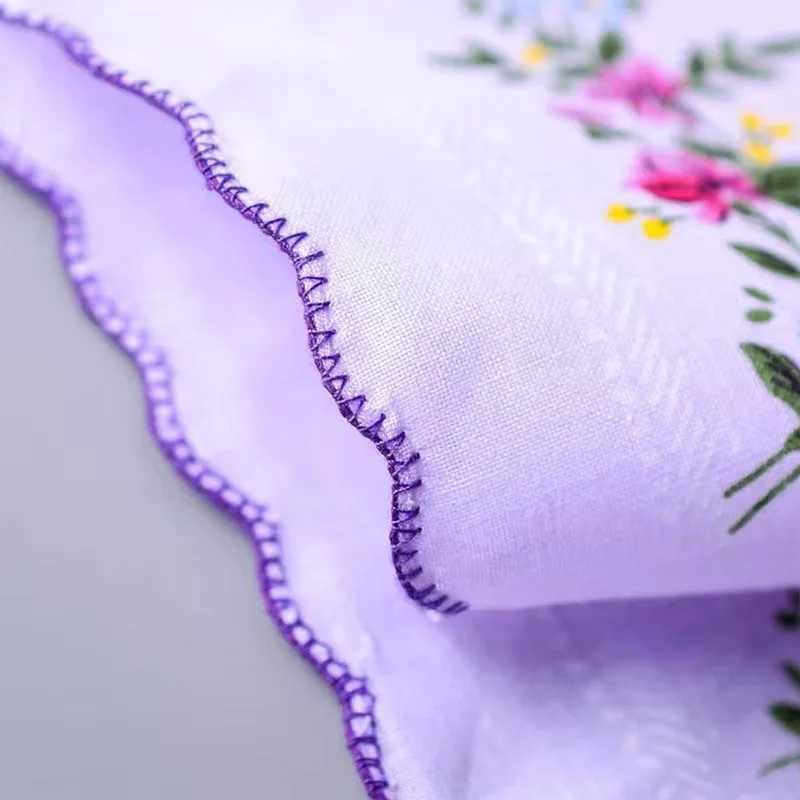 1PC Flower Printed Handkerchief Womens Cotton Handkerchief with Wavy Edge Pocket Square Hanky Wedding Party Casual Chest ScarfX240921