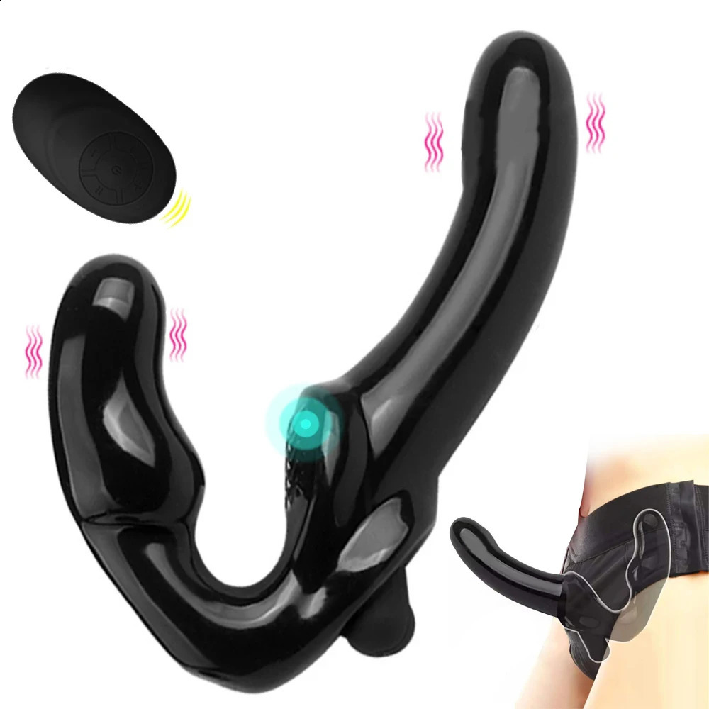 Strapon a strapless dildo vibrator for couples is Lesiban wireless remote control dual head vibrating adult sex toy 240913
