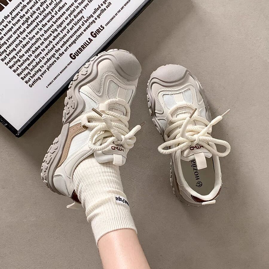 Round toe, small height increase, thick soled dad for women, 2024 new summer casual, breathable, ugly and cute sports shoes ddmythur