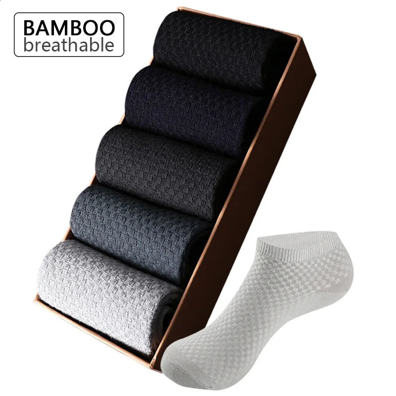 5 pairs/batch of mens socks bamboo fiber short ankle socks high-quality summer business breathable mens socks Meias mens large-sized EU39-48 240921