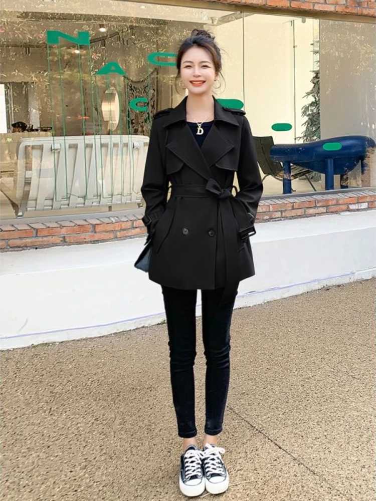 Khaki Tailored Collar Jackets Womens Korean Senior Solid Color Outdoor Slim Windbreaker Coats Female Spring Fashion ClothingX240921