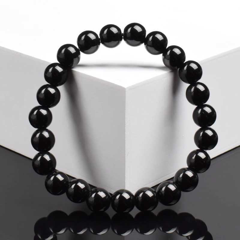 Natural Black Agates Beads Bracelet Women Men Genuine Black Onyx Natural Stone 6mm 8mm Smooth Round Beads Lucky Energy JewelryX240921