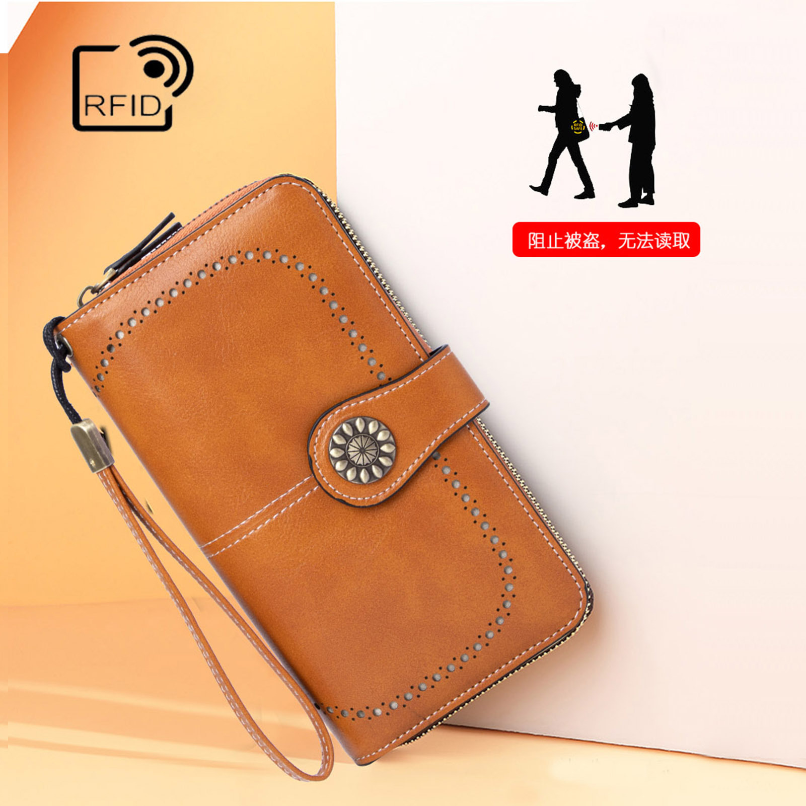 Hot selling anti magnetic long zippered women's leather wallet, new high-capacity handbag