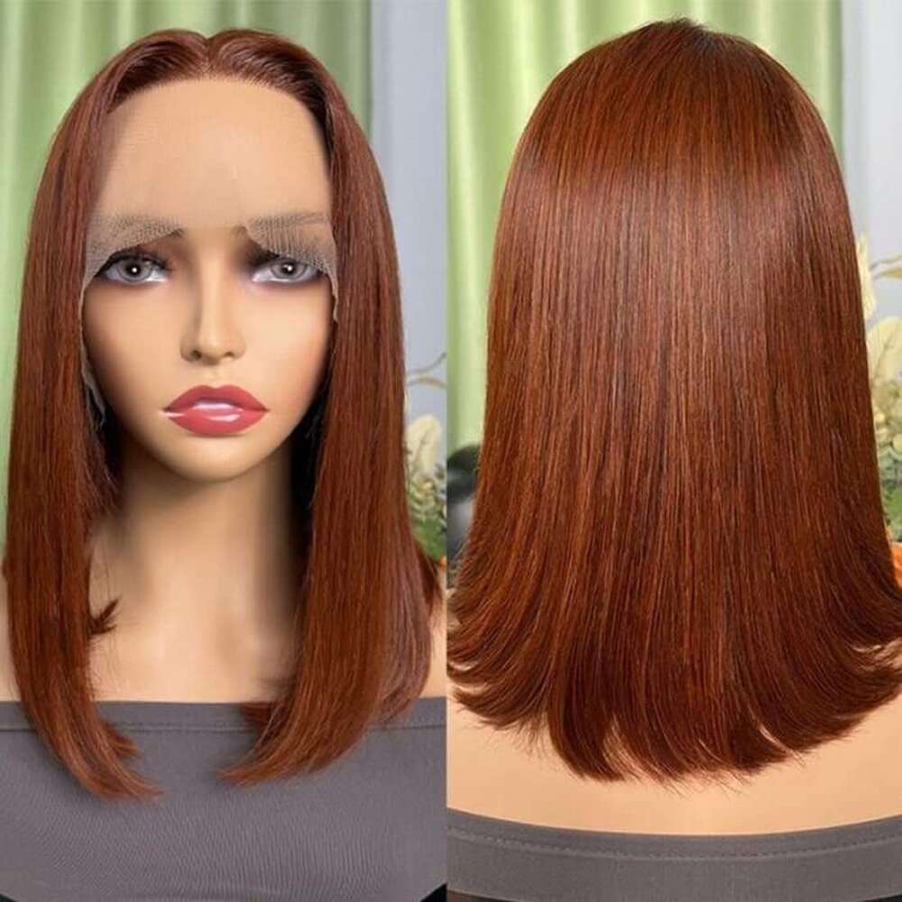 Reddish Brown Short Bob Wig 13x4 Lace Front Pre Plucked With Baby Virgin Human Hair Wigs