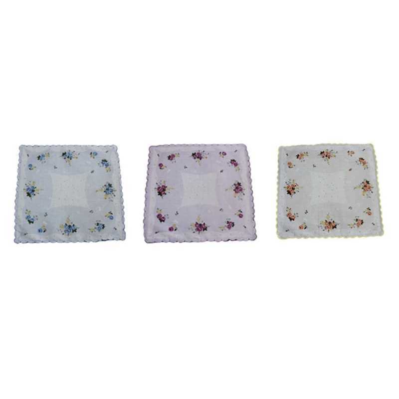 3x Retro Assorted Printed Cotton Handle Womens Hanky Pocket Square Hanky Womens Bridal Maid H9ED W240921