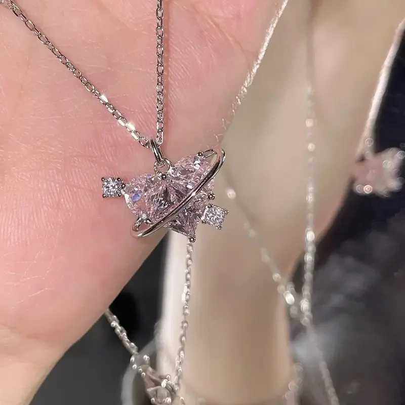 2024 New Fashion Trend Y2k Crystal Pink Zircon Heart Pendant Necklace Suitable for Women Girls Elegant and Sweet Punk Party Jewelry W240918