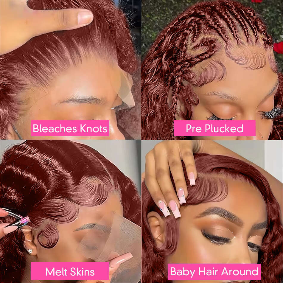 200% Reddish Brown 13x4 Deep Wave Frontal Curly Wigs Brazilian 13x6 HD Lace Front Human Hair Wig For Women