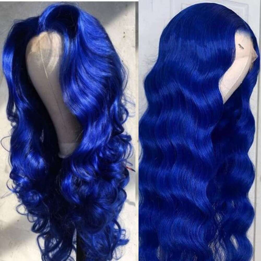 13x4 Navy Body Wave Frontal Brazilian Hair Blue Colored HD Transparent Lace Front Wigs For Women Pre Plucked