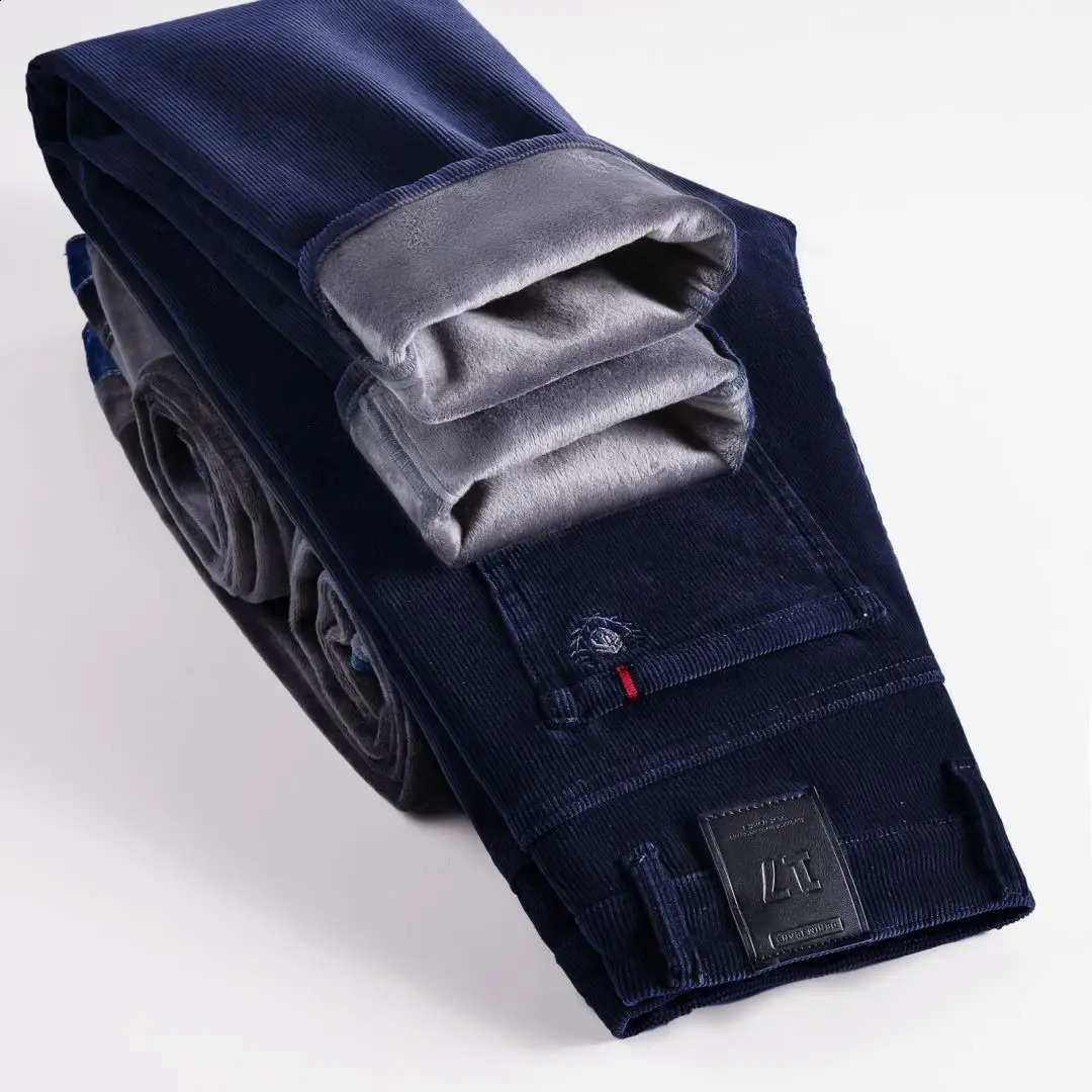 Mens Winter Pants Straight with Corduroy Wool Warmth Trouser Classic Brushed Fashion Casual 240913