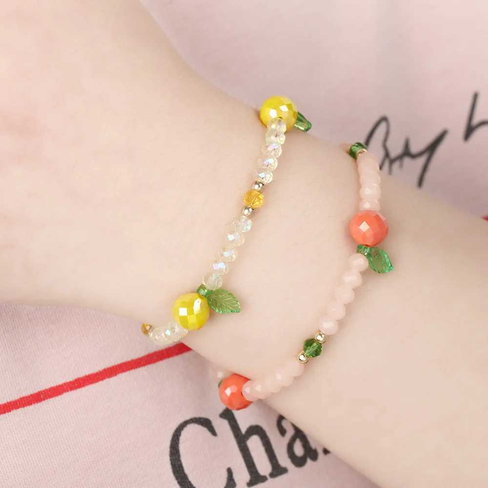Fruit Crystal Beaded Bracelet Colorful Glass Crystal Stone Elastic Rope Bracelets Lovely Sweet Women Girl Bangles JewelryX240921