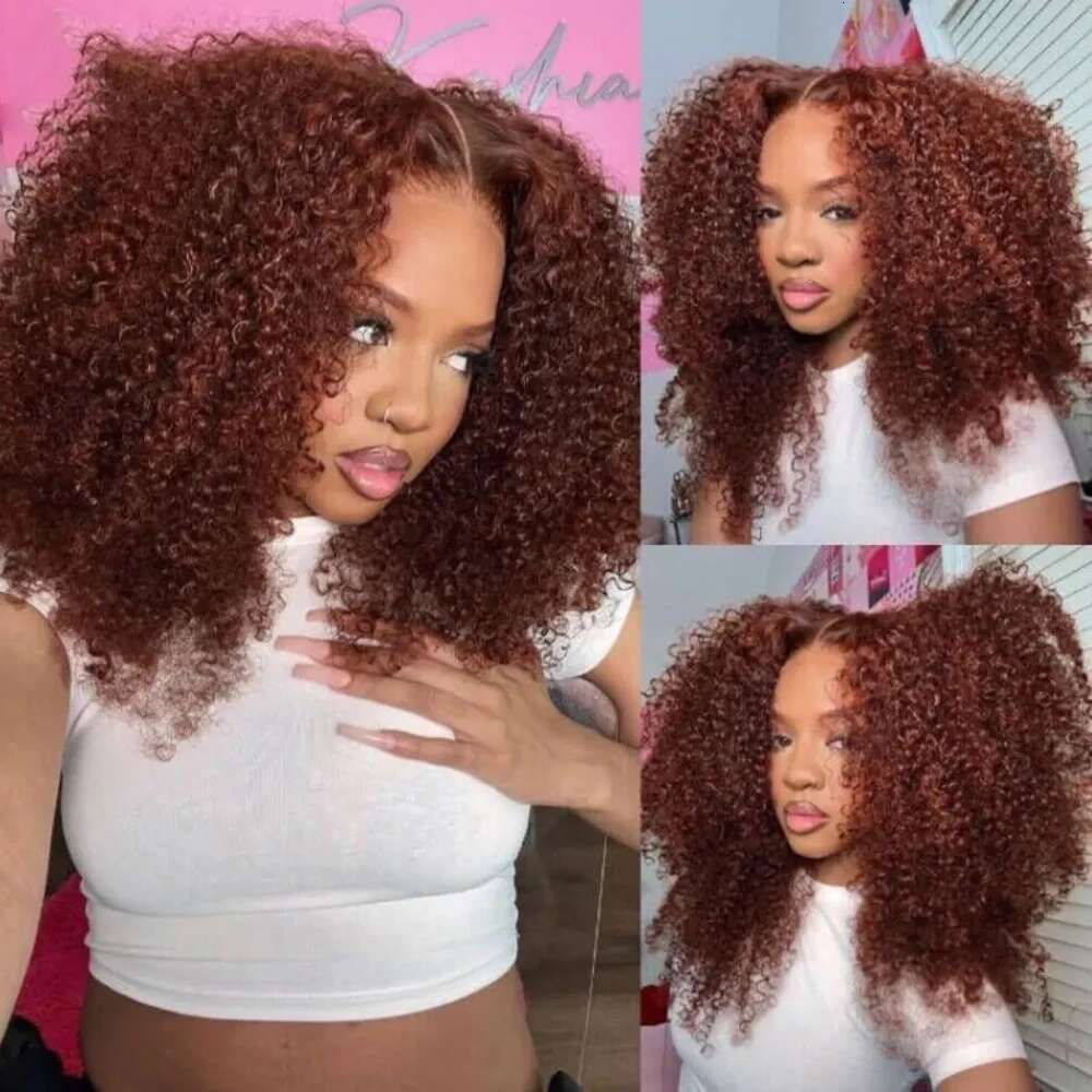 Reddish Brown 13x4 Front 100% Remy Glueless Wigs Human Hair For Women32 Kinky Curly 13x6 hd Lace Frontal Wig