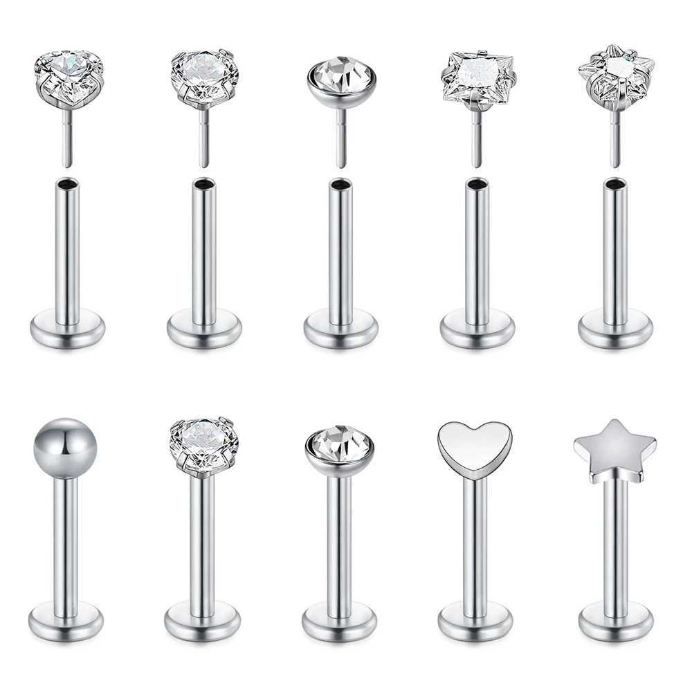 1pcs CZ Surgical Stainless Steel Labret Monroe Lip Ring Tragus Nail Helix Earring Stud Piercing Jewelry gift 16G Y240921