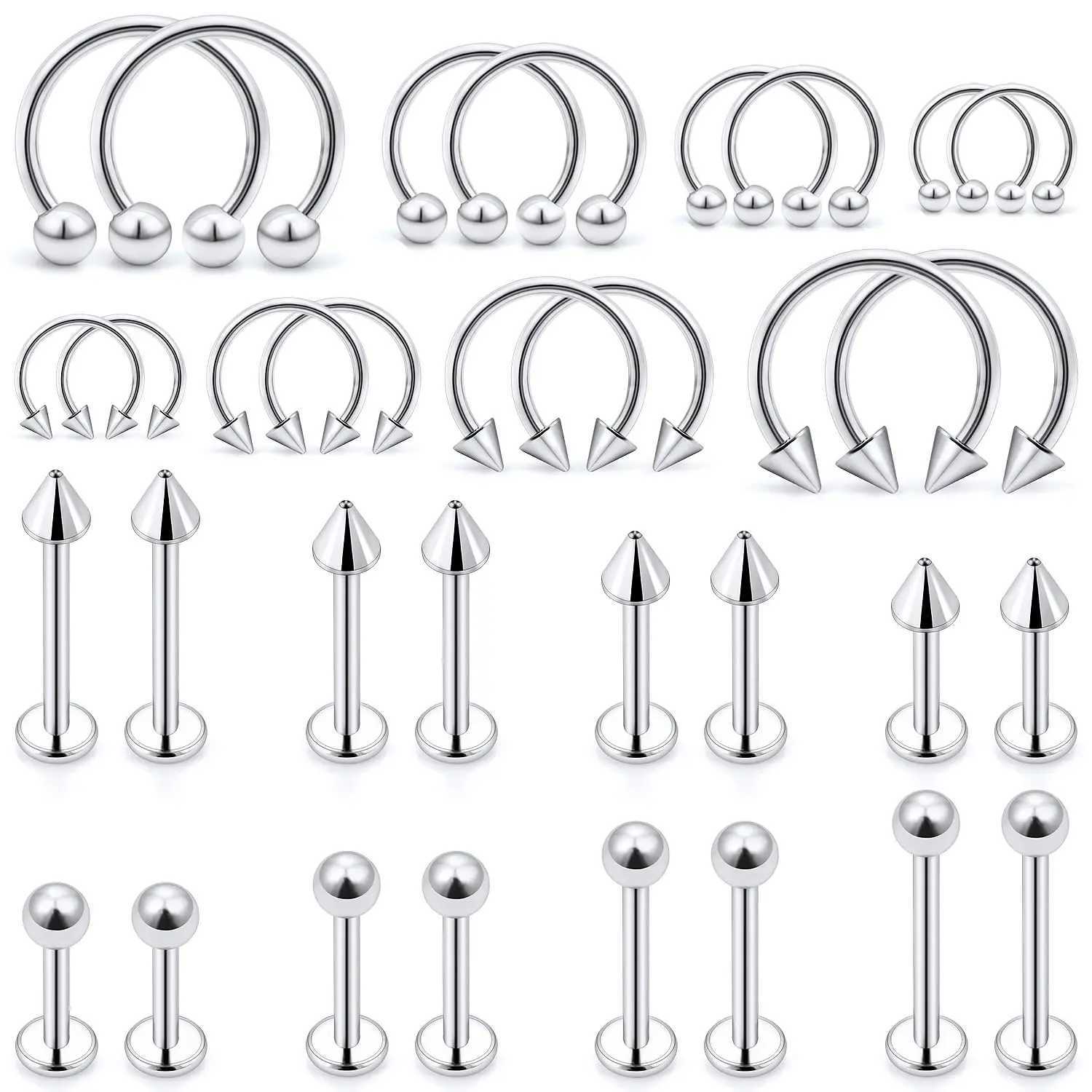 Lip Rings 2PCS Labret Jewelry Lip Barbell Ring Snake Bite Piercing Jewelry 16G Helix Earring Daith Tragus Cartilage Stud Y240921