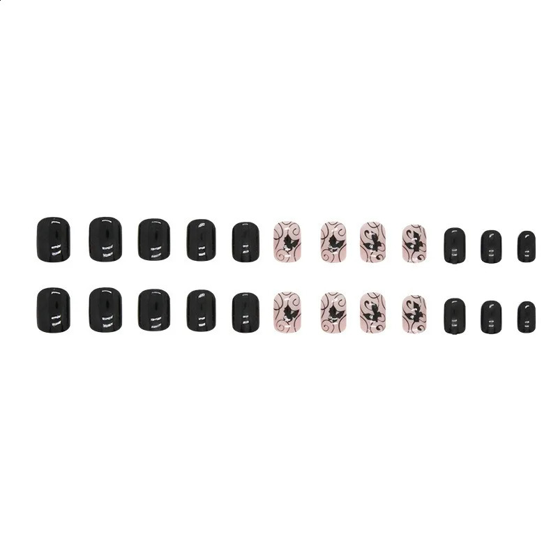 24pcsset Short Square Europe and America Fake Nails Black Vine Butterfly Fake Nails Artificial Acrylic Press On Nail Art tips 240914