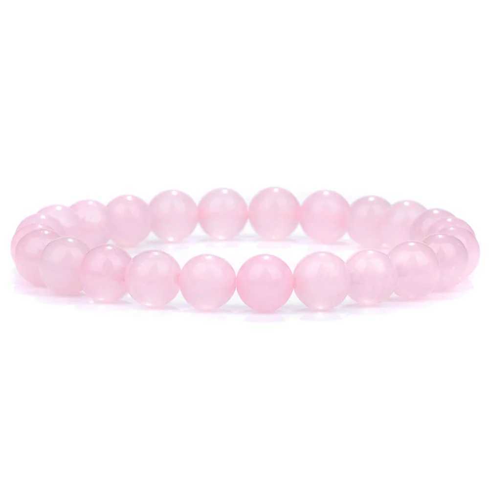 Pink Stone Bracelets 8mm Round Beaded Bracelets Rose Pink Quartzs Cat Eye Reiki Energy Stretch Bangle Jewelry Gifts For WomenX240921