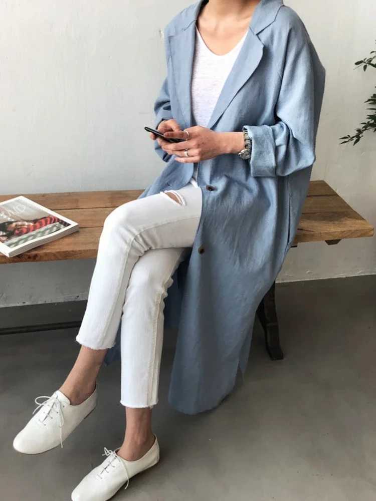 Trench Coat Suit Collar Single-breasted Solid Color Long Coat Women Fashion Elegance Leisure Womens Clothing New in OuterwearsX240921