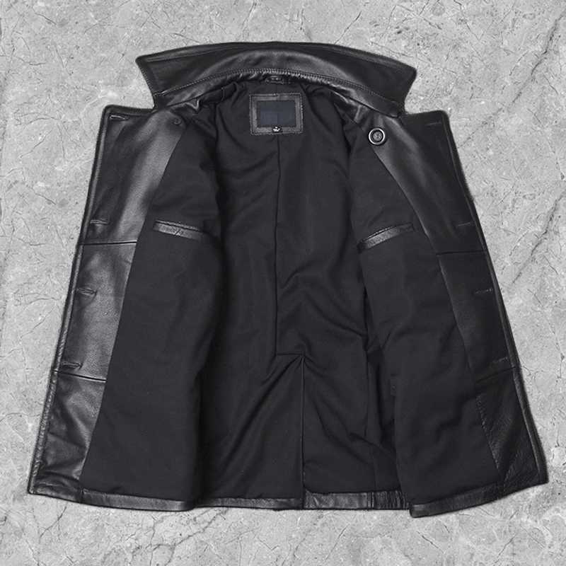 Mens leather jacket mens denim jacket autumn and winter business jacket trench style double chest tight fitting garment W240918