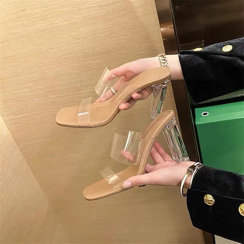 Summer womens pumps sandals PVC jelly slippers open heels high transparent Perspex 240920