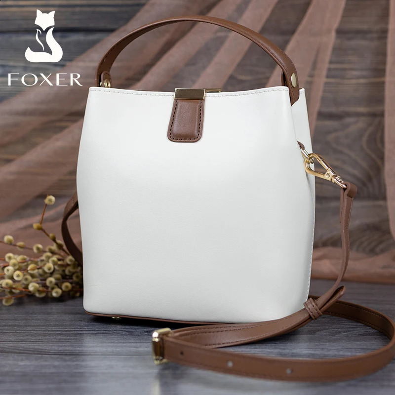 FOXER split leather bucket bag womens messenger highquality fashionable handbag and elegant large capacity 240919