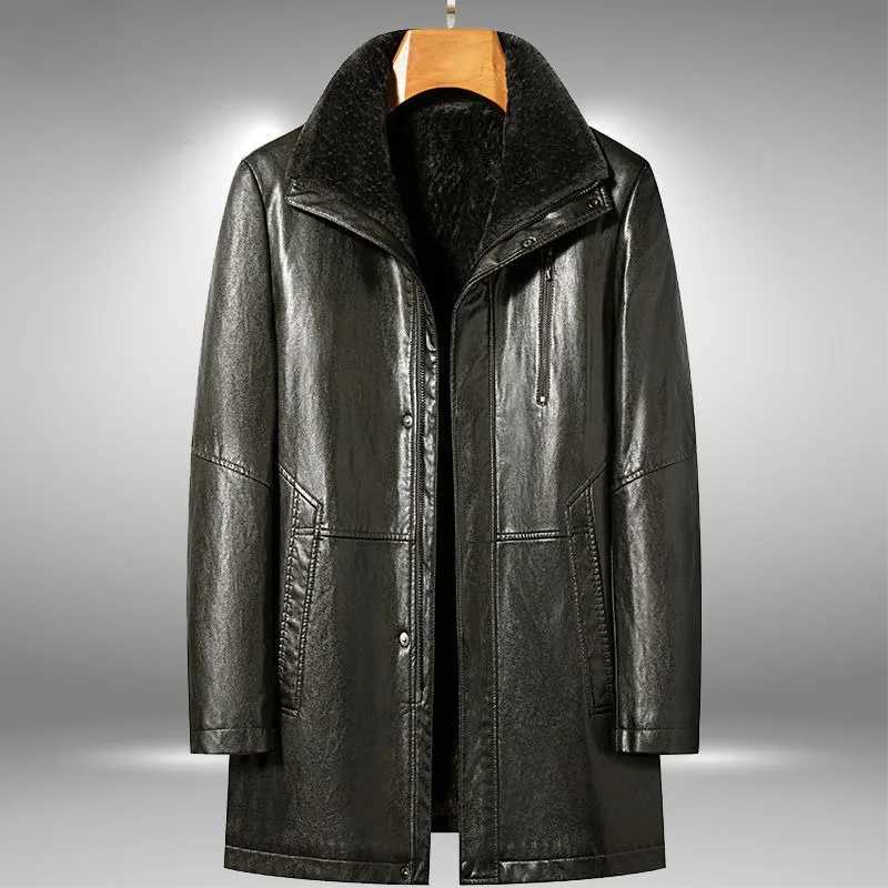 New mens fashionable casual fur integrated leather jacket winter mens medium thick wool lining warm sheepskin jacket W240918