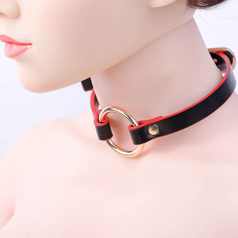 Cross border hot selling SM props, golden circular ring, fun collar, women's SM training, traction neck cover, alternative adult products