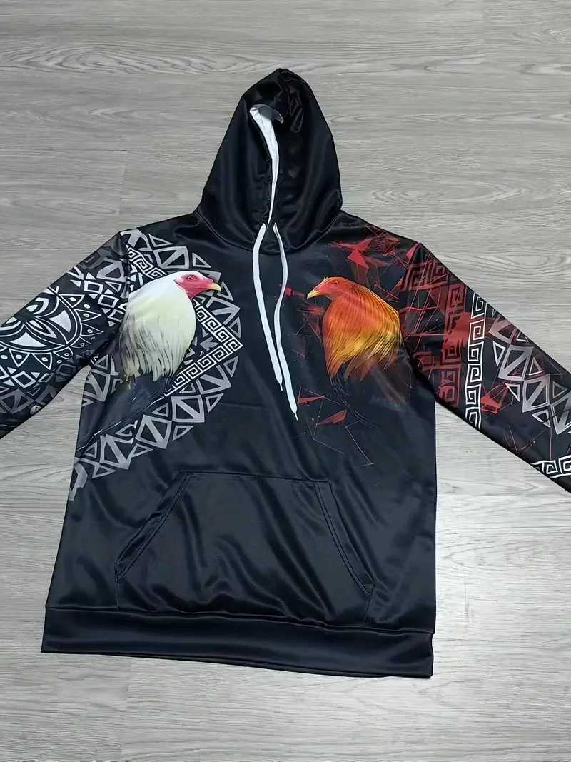 Mens 3D Roosters Graphic Print Hoodie Street Sports Shirt Casual Pullover Top Autumn Fashion Hoodie Mens Oversized Clothing W240921