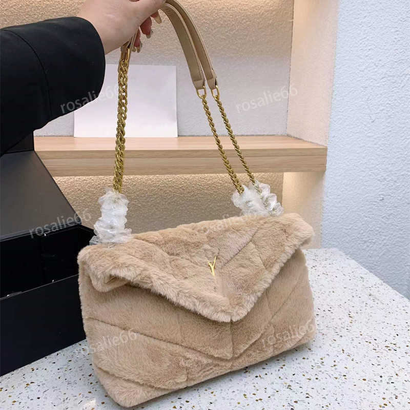 2023 Shoulder Bags furry designer bag tote bag Winter Fur Puffer Chain Bags luxury handbag woman Soft Warm Lou shoulder pochette purse 5A