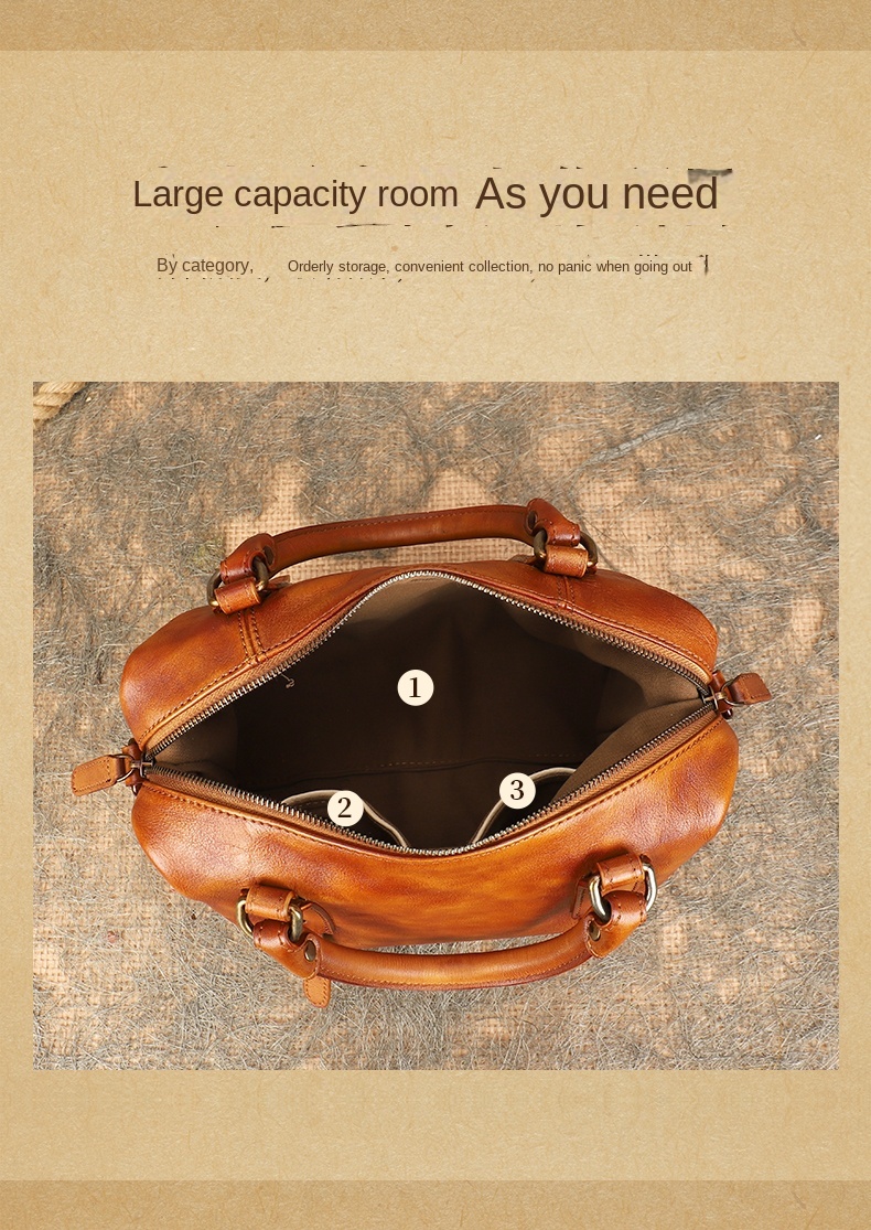Vintage Genuine Leather Women's Handbags Shoulder Boston Large Capacity Pillow Bag Lady Cowhide Portable Messenger Bags