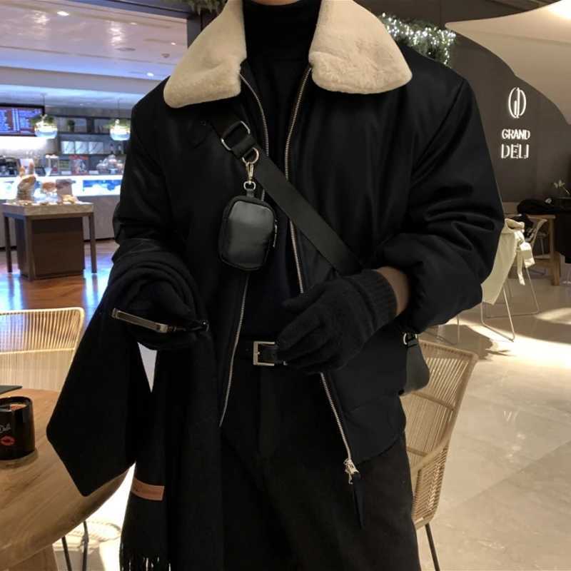 Men's Down Parkas Winter Jacket Men Warm Fashion Casual Thickened Leather Jacket Men Streetwear Korean Loose Short Coat Mens Thick Leather Coat J