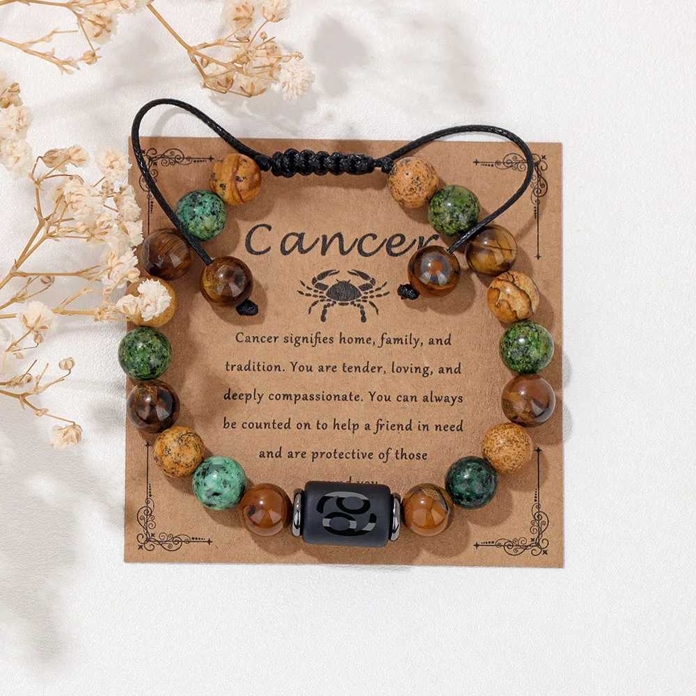 Vintage Aries Sign Charm Stone Bracelets With Constellation Card Natural Stone Picture Beads Adjustable Bracelets Women Men GiftX240921