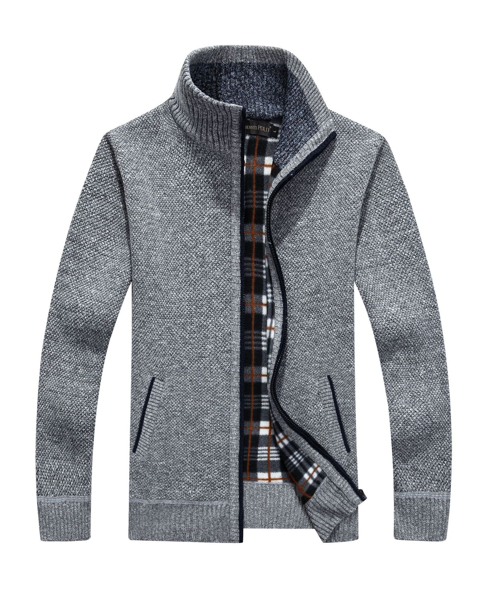 Men Zipper Knit Thick Warm Knitted Cardigan 2021 Fall/Winter Men's Casual Business Coat Faux Fur Wool Sweater Jacket