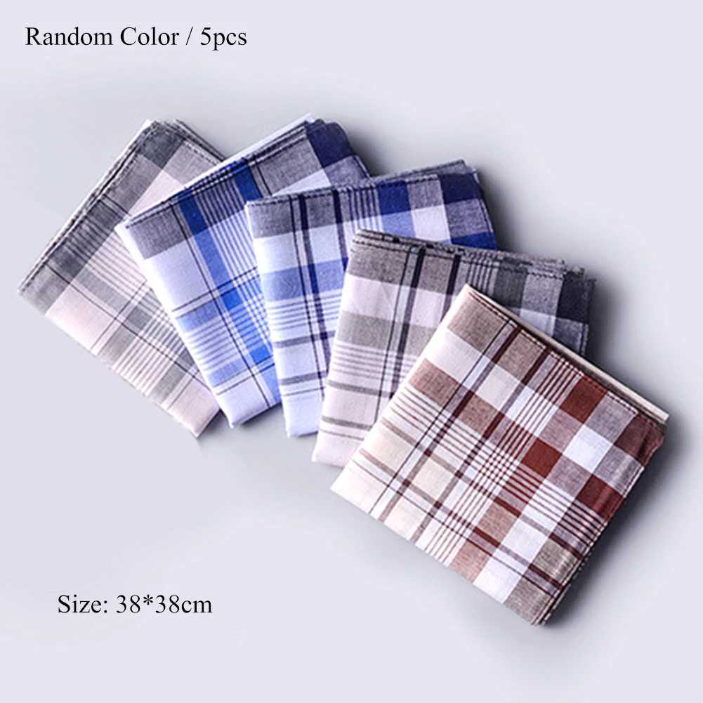 Square Plaid Stripe Handkerchiefs Mens Retro Pocket Cotton Classic Towel for Wedding Parties 38 * 38cm Random W240921
