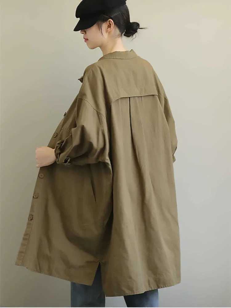 Spring Autumn New Mid-Length Trench Coat Loose Elegant Luxury Simple Artsy Casual Big Pocket All-Match Chic Office Ladies OutfitX240921
