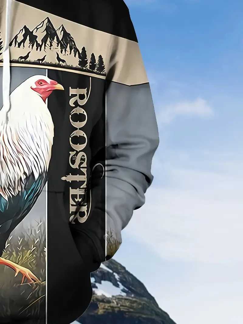 Fun mens hoodies with rooster graphic prints cool mens hoodies autumn casual long sleeved hoodies top tier streetwear W240921