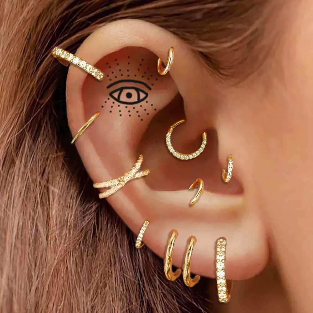 Stainless Steel Hoop Piercing Earring For Women Zircon CZ Cartilage Piercing Helix Daith Conch Tragus Rook Lobe Ear Ring Jewelry Y240921