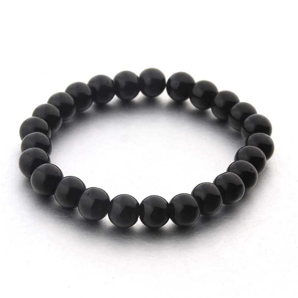 Minimalist black volcanic stone 8mm beaded woven mens bracelet adjustable jewelryX240921