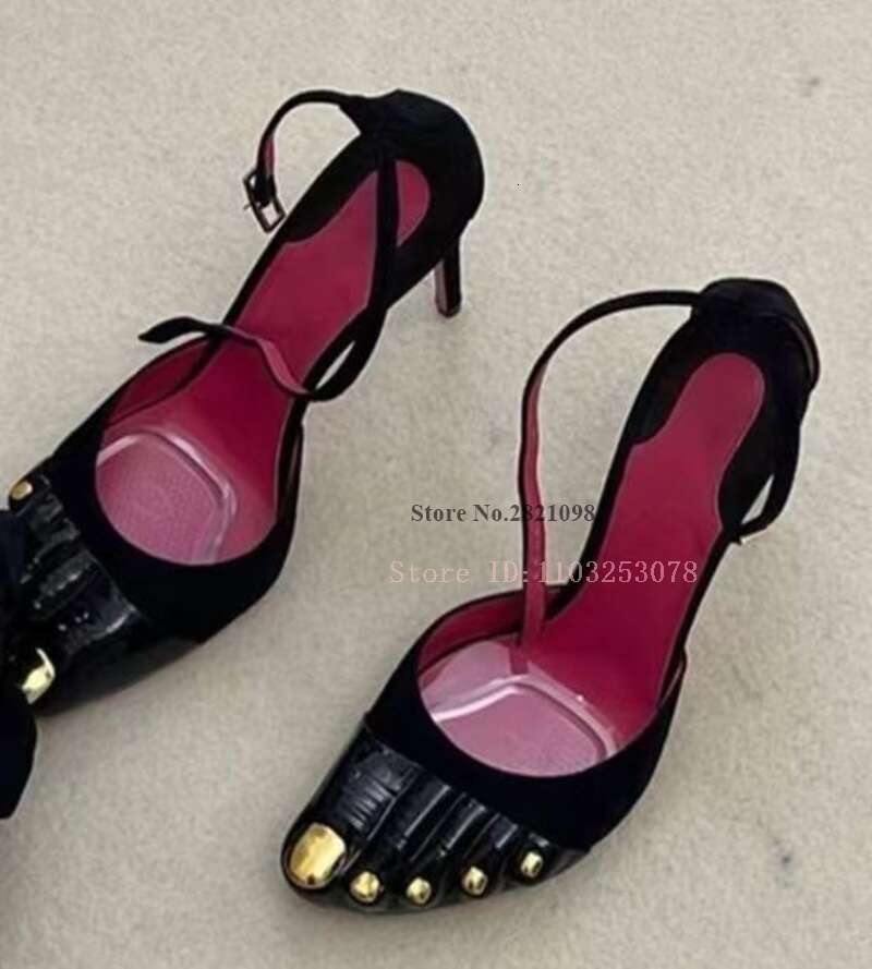 Gold Toes Strappy Removable Satin Bow Stiletto High Heel Sandals Women Thin Heeled Summer Party Dress Shoes